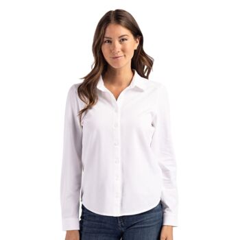 Cutter & Buck Advantage Tri-Blend Eco Soft Pique Long Sleeve Knitted Womens Button Down Thumbnail